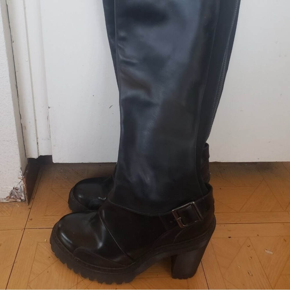 Dr. Martens Punk Goth EMO Moto Black Knee High Heeled Platform Zip Boots 9